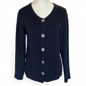 Pure Collection 100% Cashmere Navy Button Front Cardigan Sweater Size 4